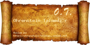 Ohrenstein Talamér névjegykártya